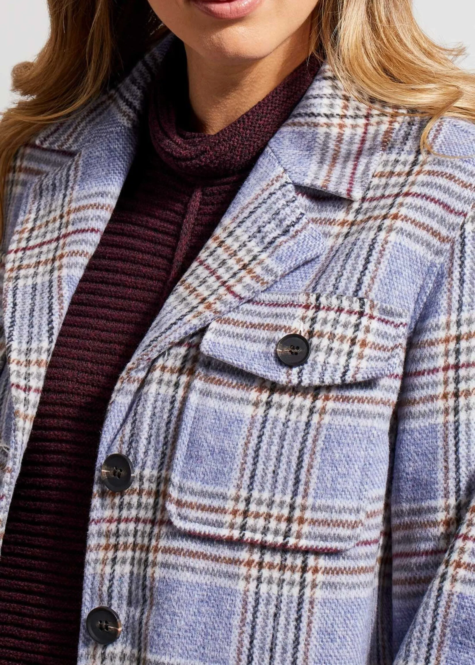 Tribal 71830 Plaid Shacket Jacket