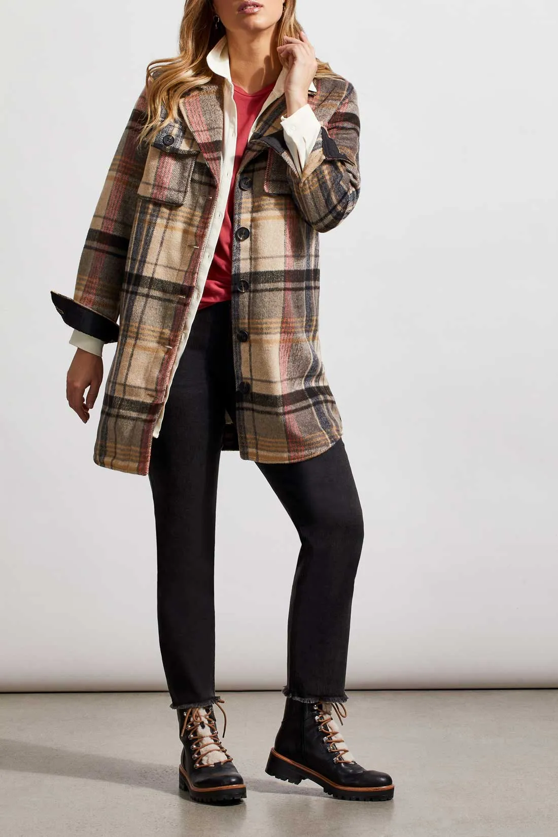 Tribal 71830 Plaid Shacket Jacket