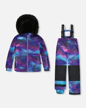 Two Piece Snowsuit Printed Purple Aurora Borealis