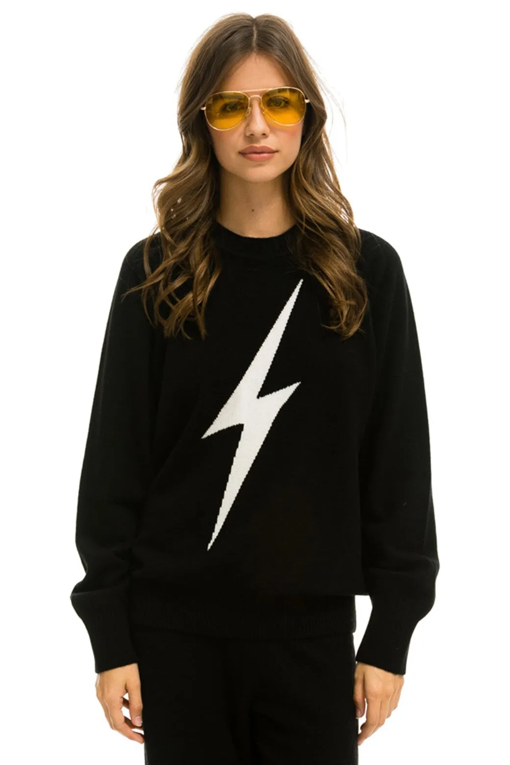 UNISEX BOLT CASHMERE LIGHT SWEATER - BLACK // WHITE BOLT