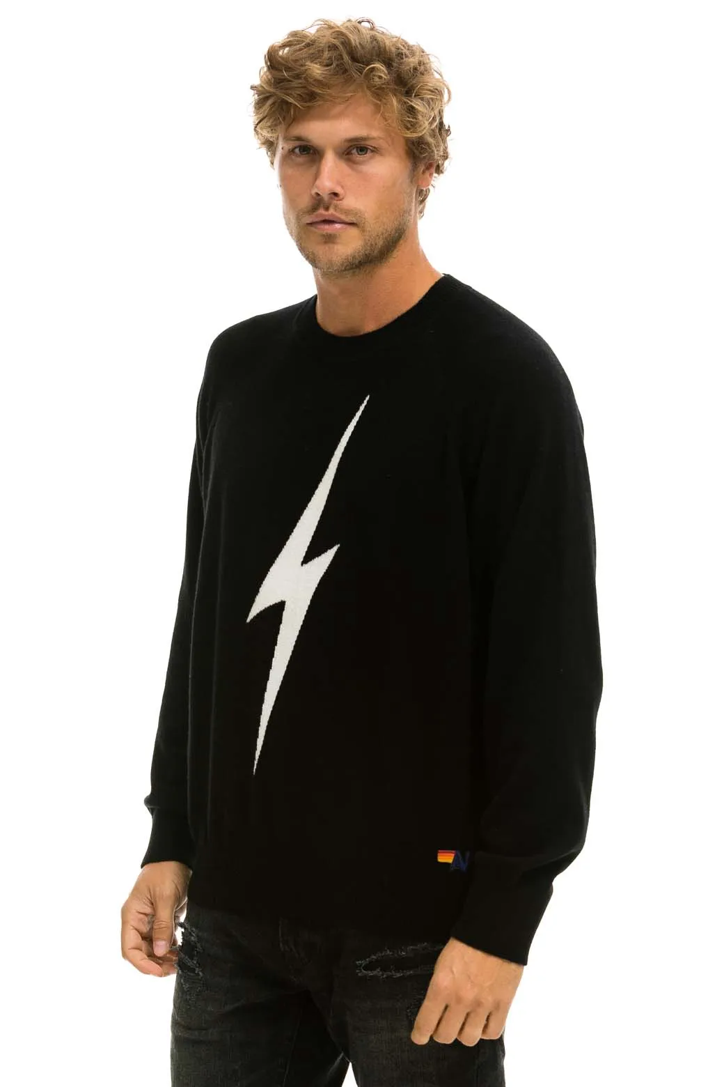 UNISEX BOLT CASHMERE LIGHT SWEATER - BLACK // WHITE BOLT