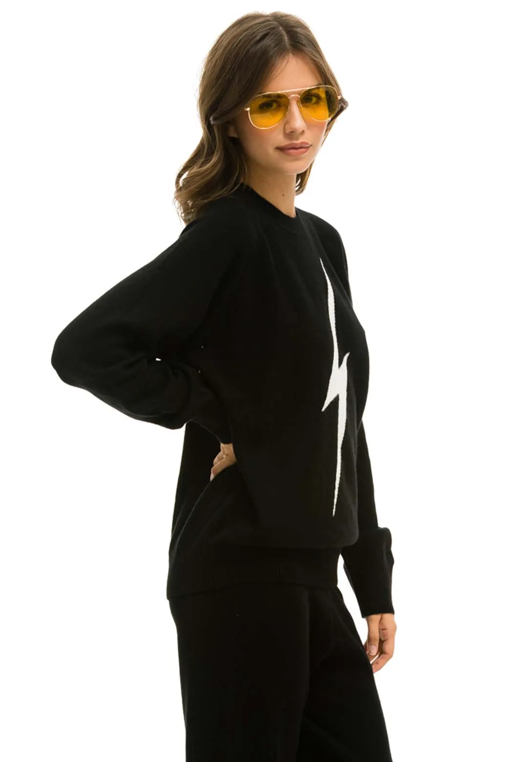 UNISEX BOLT CASHMERE LIGHT SWEATER - BLACK // WHITE BOLT