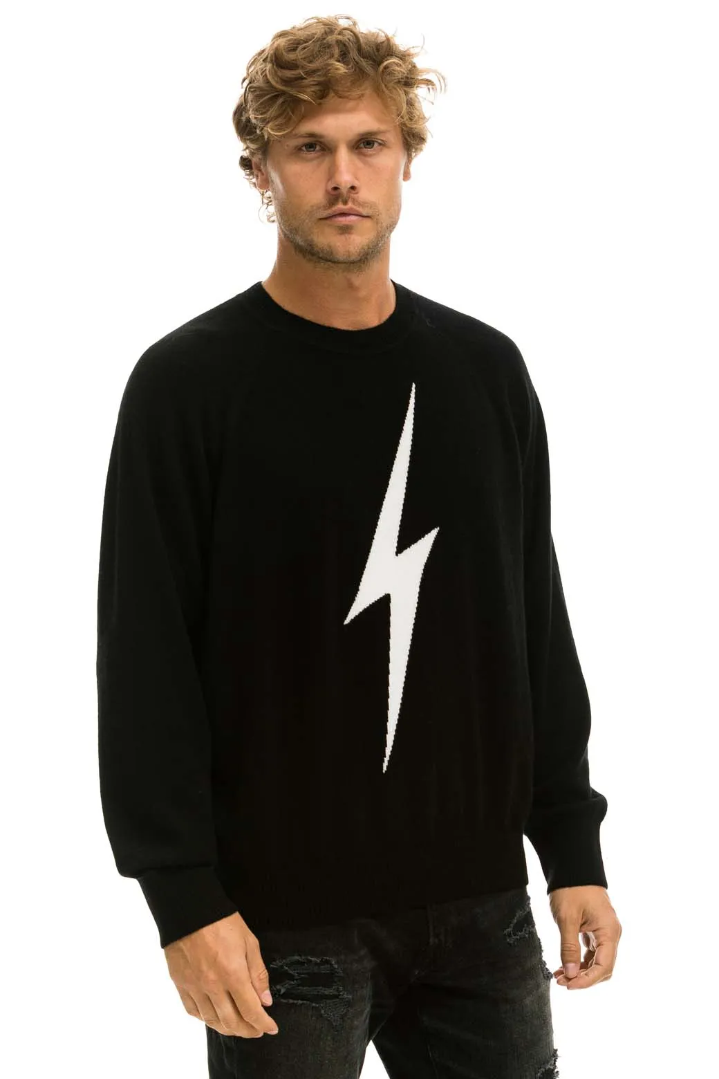 UNISEX BOLT CASHMERE LIGHT SWEATER - BLACK // WHITE BOLT