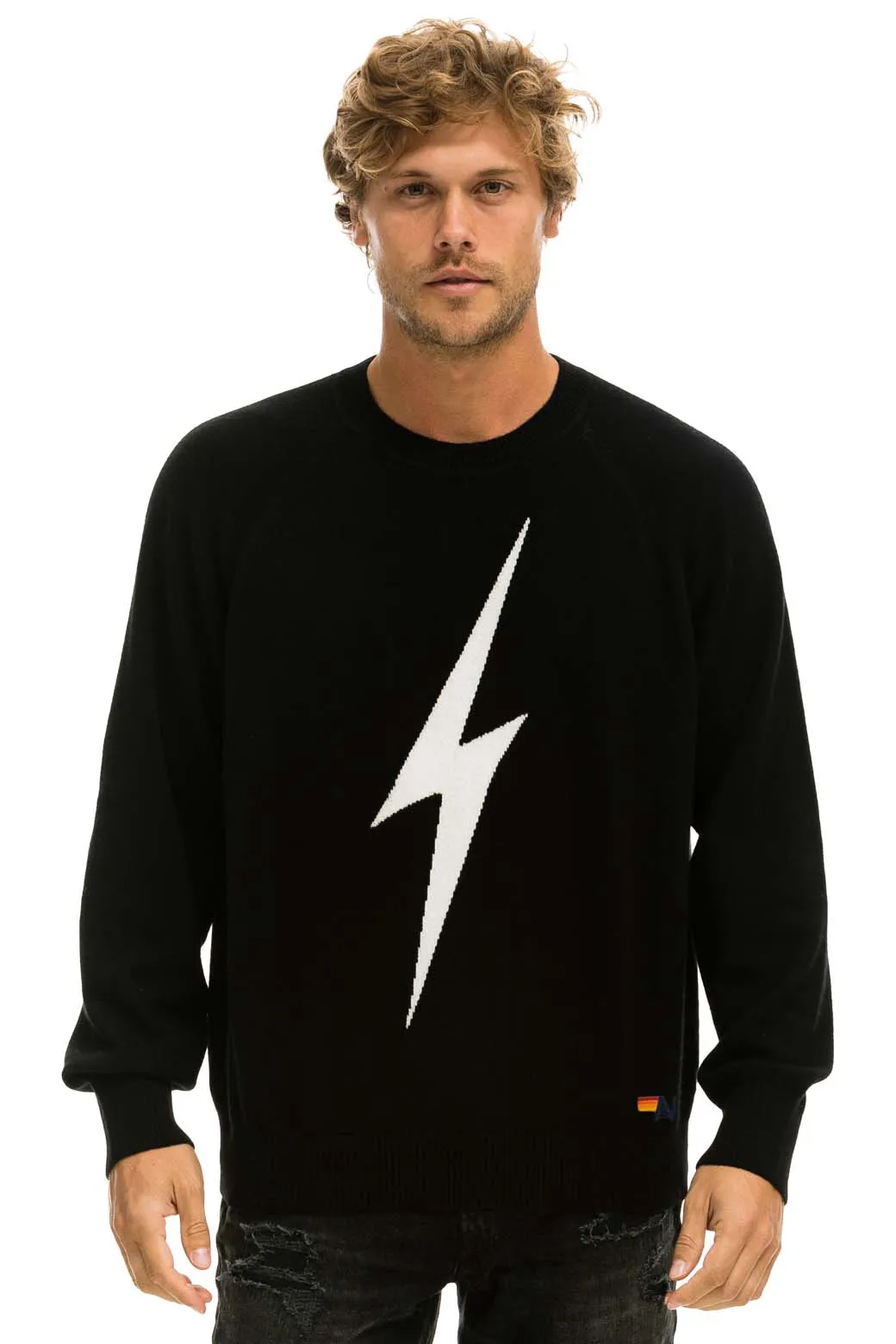 UNISEX BOLT CASHMERE LIGHT SWEATER - BLACK // WHITE BOLT