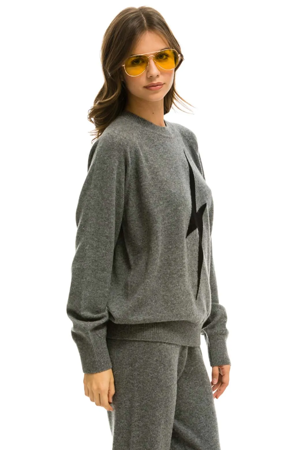 UNISEX BOLT CASHMERE LIGHT SWEATER - DEEP HEATHER // BLACK BOLT