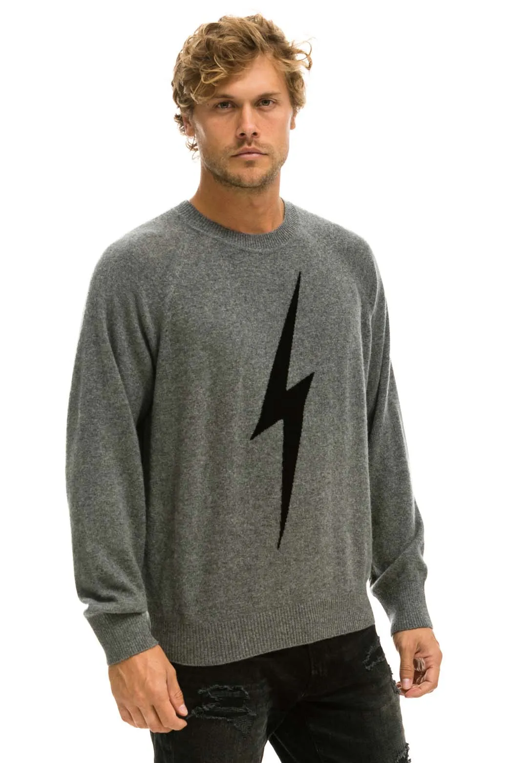 UNISEX BOLT CASHMERE LIGHT SWEATER - DEEP HEATHER // BLACK BOLT