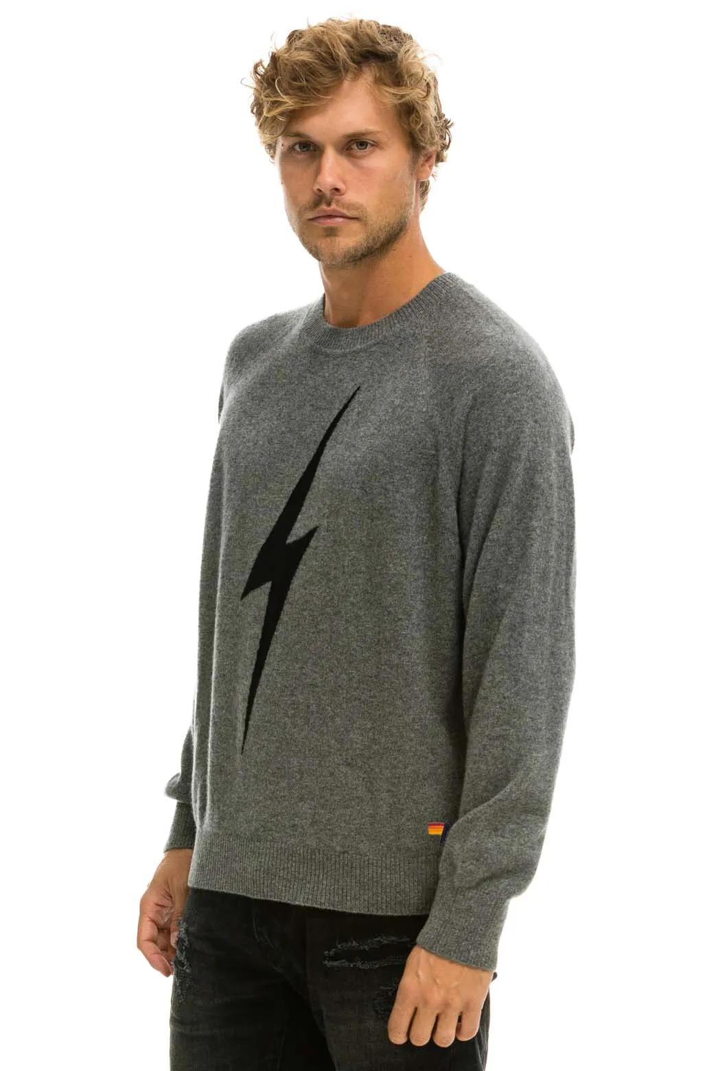 UNISEX BOLT CASHMERE LIGHT SWEATER - DEEP HEATHER // BLACK BOLT