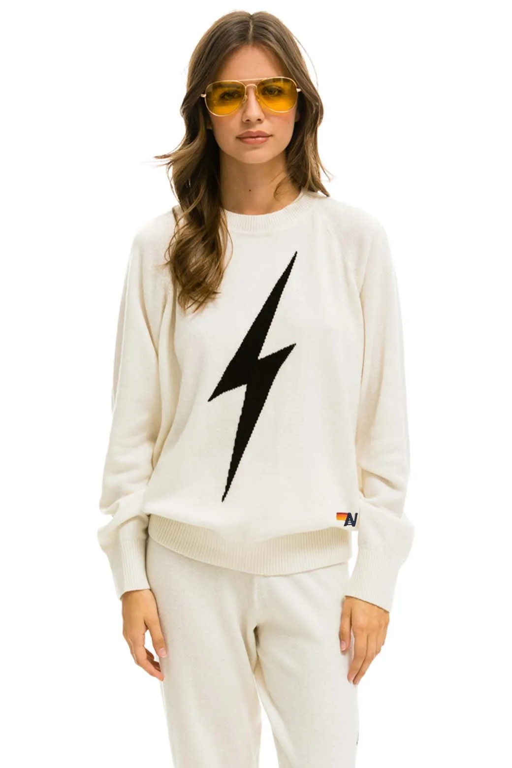 UNISEX BOLT CASHMERE LIGHT SWEATER - VINTAGE WHITE // BLACK BOLT