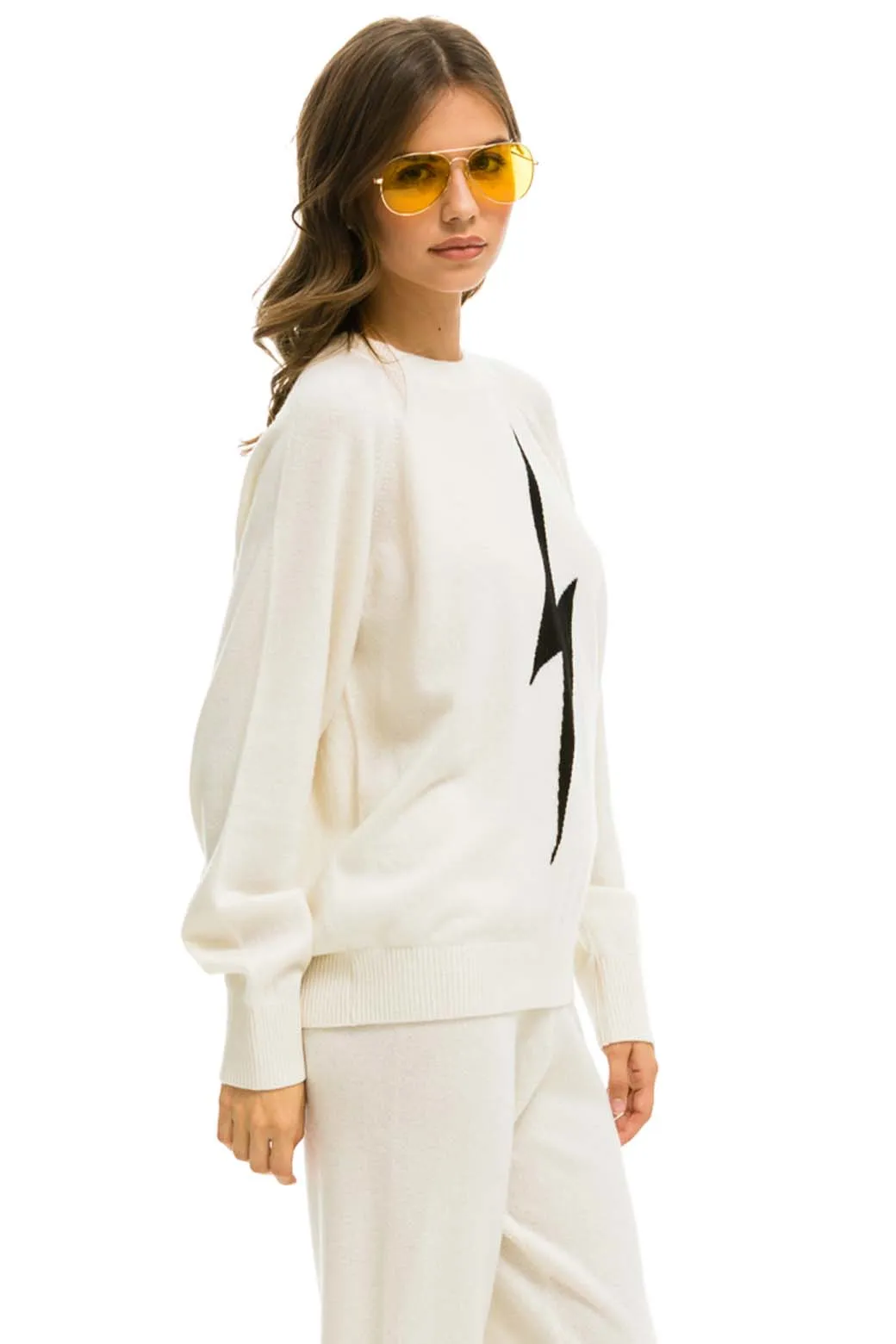 UNISEX BOLT CASHMERE LIGHT SWEATER - VINTAGE WHITE // BLACK BOLT