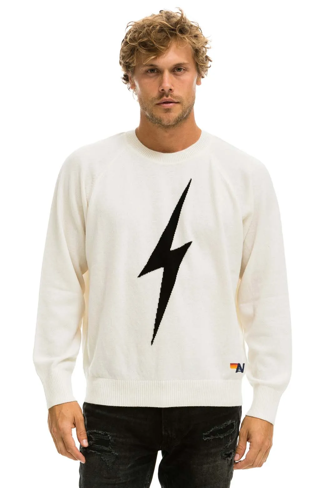 UNISEX BOLT CASHMERE LIGHT SWEATER - VINTAGE WHITE // BLACK BOLT