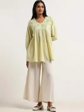 Utsa Lime Embroidered Cotton Tunic