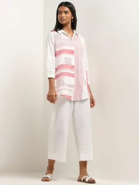 Utsa White and Red Pindna-Inspired Straight Cotton Tunic