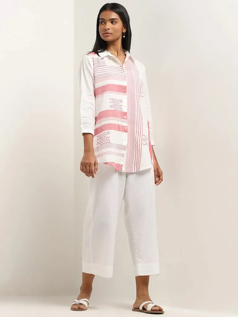 Utsa White and Red Pindna-Inspired Straight Cotton Tunic