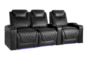 Valencia Oslo Leather Home Theater Seating Row of 3 Loveseat Left, Midnight Black