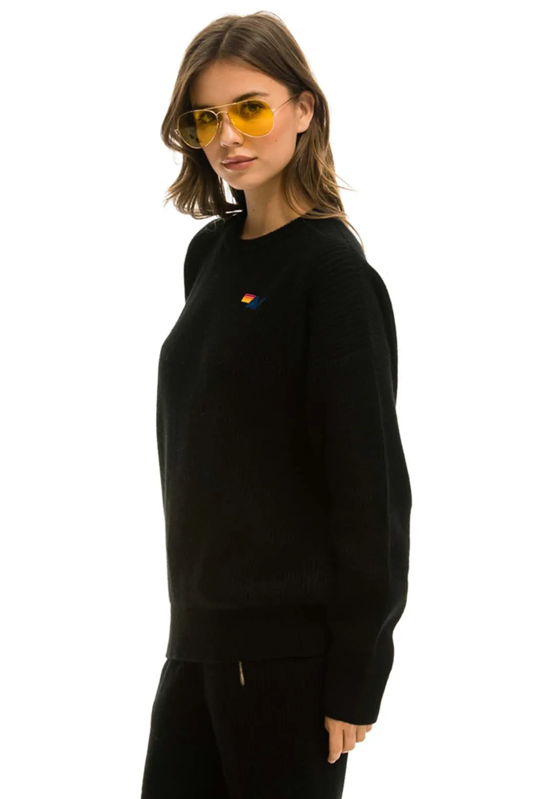 VINTAGE CABIN UNISEX CASHMERE SWEATER - BLACK