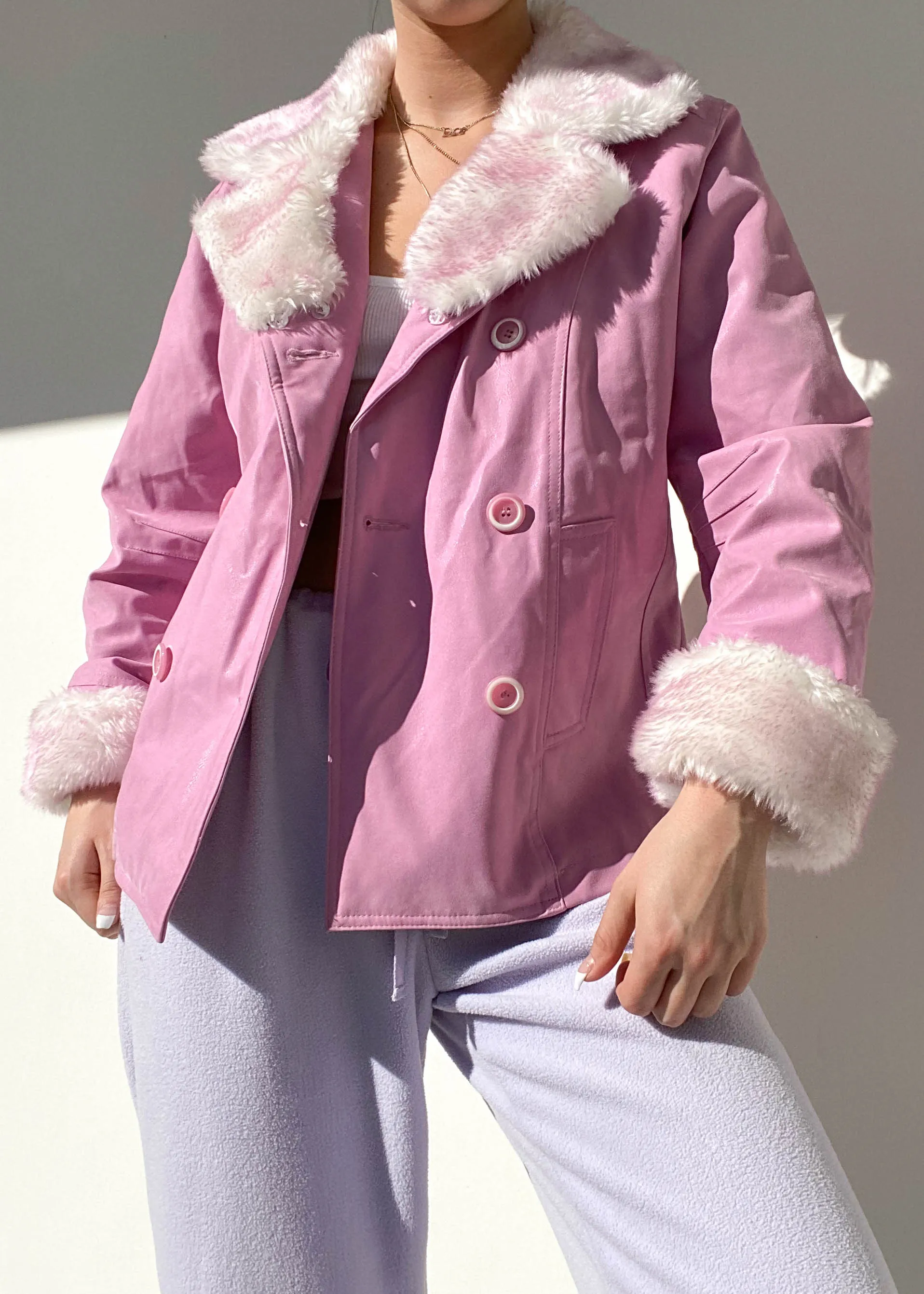 Vintage Pastel Muave Fur Trim Jacket (S)