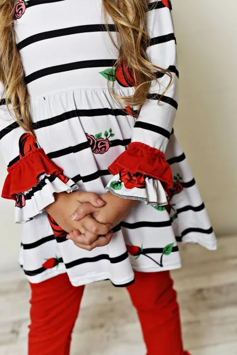 WH Kids Red and Black Stripe Tunic Set