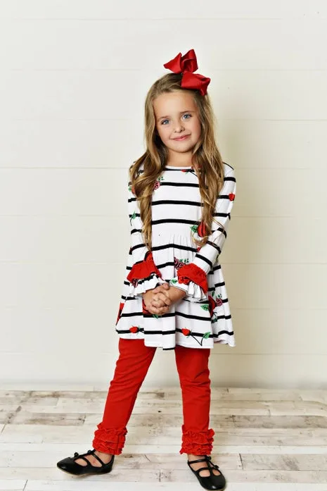 WH Kids Red and Black Stripe Tunic Set