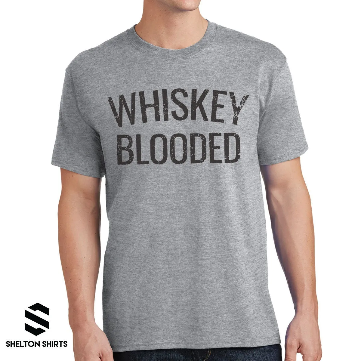 Whiskey Blooded Grunge Vintage Print Grey T-shirt