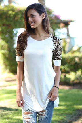 White Tunic With Leopard Sleeves