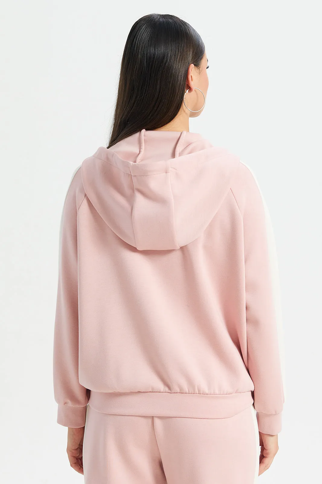 Women Pink Hooded Detailed Zip Through Sweatshirt