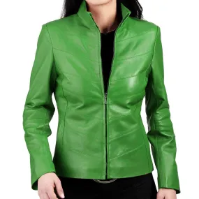 Women Quilted Slim Fit Green Leather Jacket