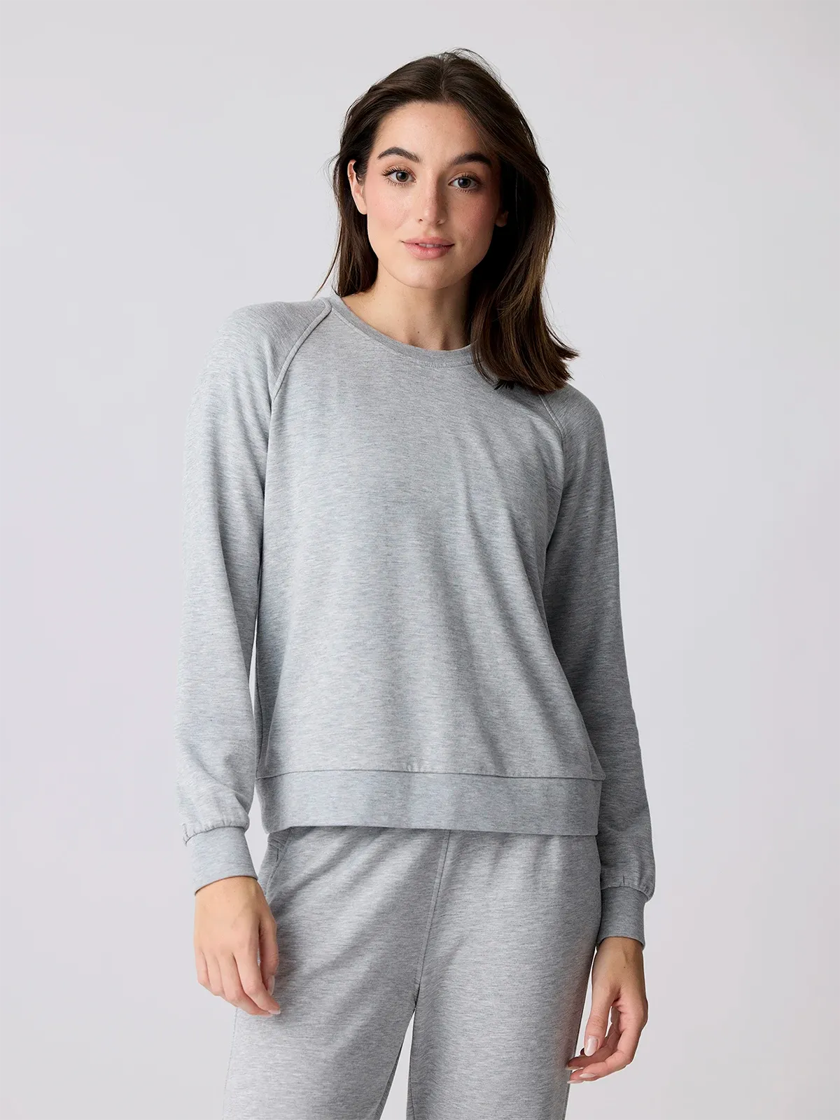 Women's Bamboo Lightweight Fleece Crew - Light Heather Grey