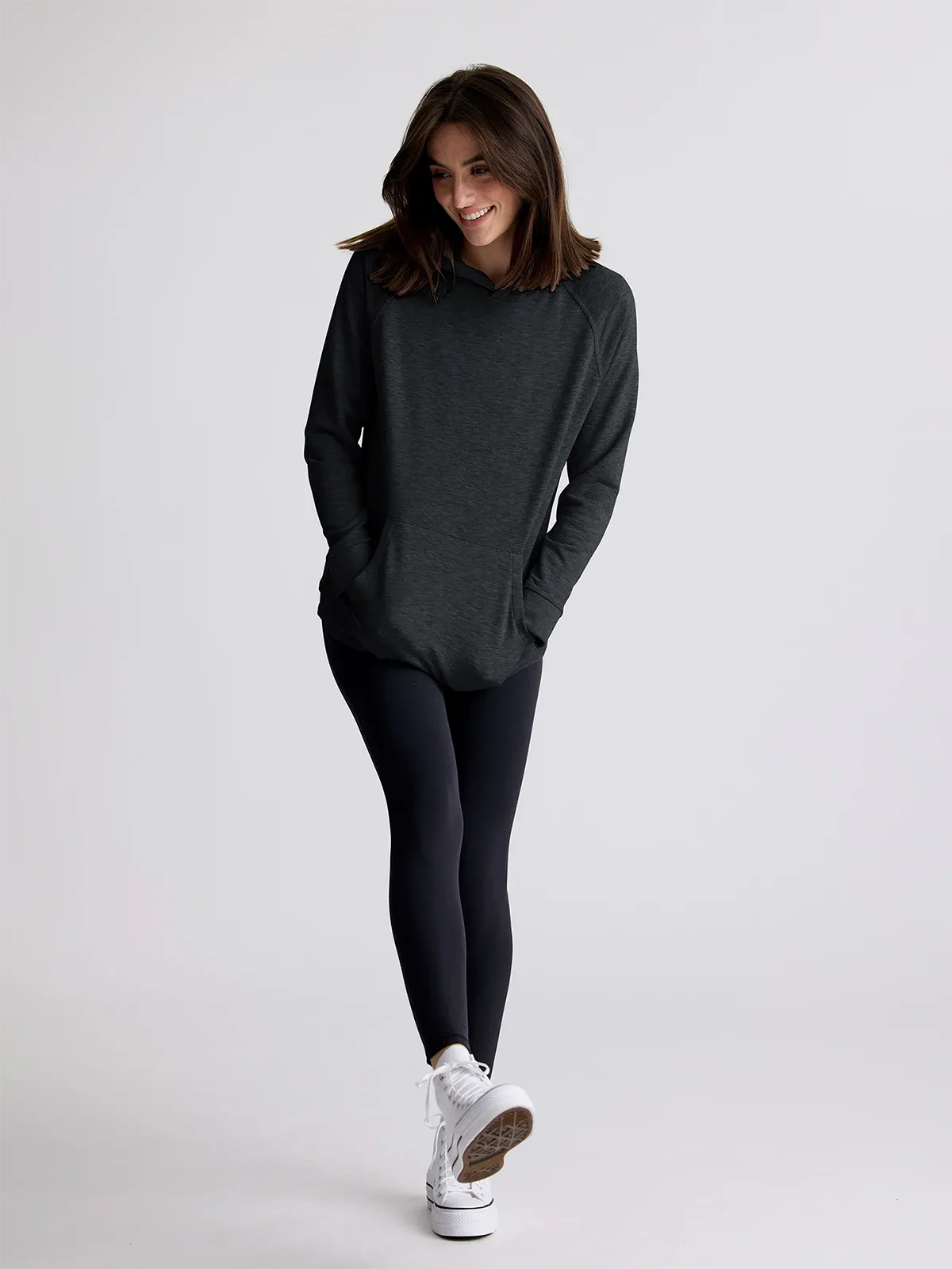 Women's Bamboo Lightweight Fleece Hoodie - Heather Black