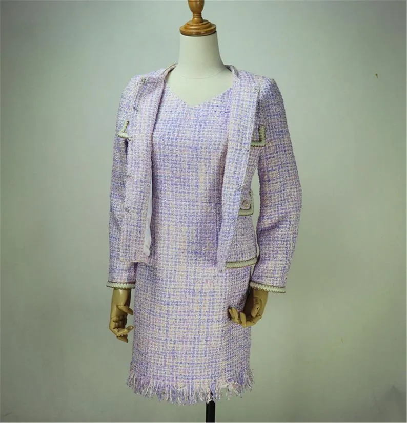 Women's Designer Inspired Purple Tweed Blazer Suit