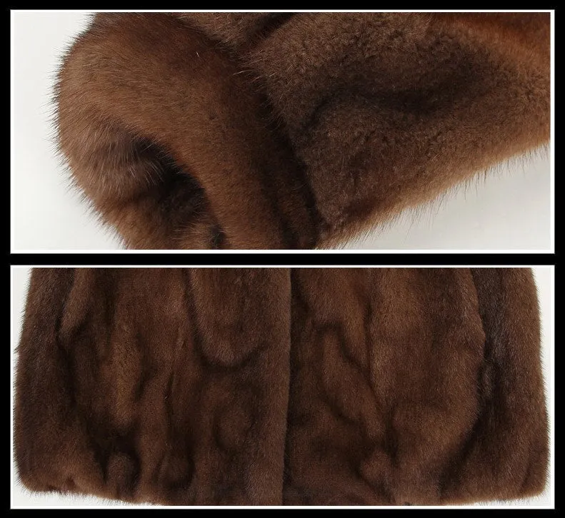 Women's Genuine Mink Fur Coat Women with Big Trim Hood Winter jacket 16043