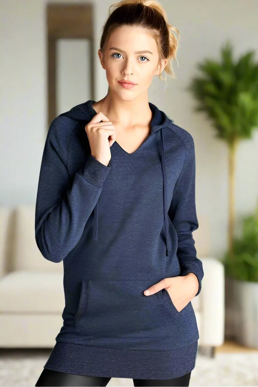 Womens Navy Blue Hoodie Sweatshirt, Front Pockets Pull Over, Sizes S/M/L, Solid Blue