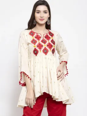 Women'S Off-White & Red Printed Tunic