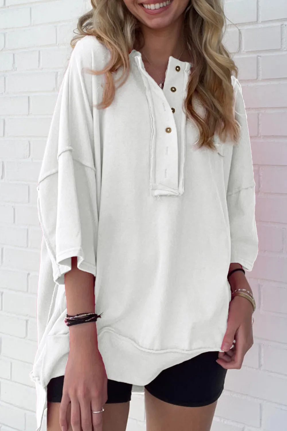 Women's Oversized T Shirts Casual Short Sleeve Henley Neck Summer Tops Tees