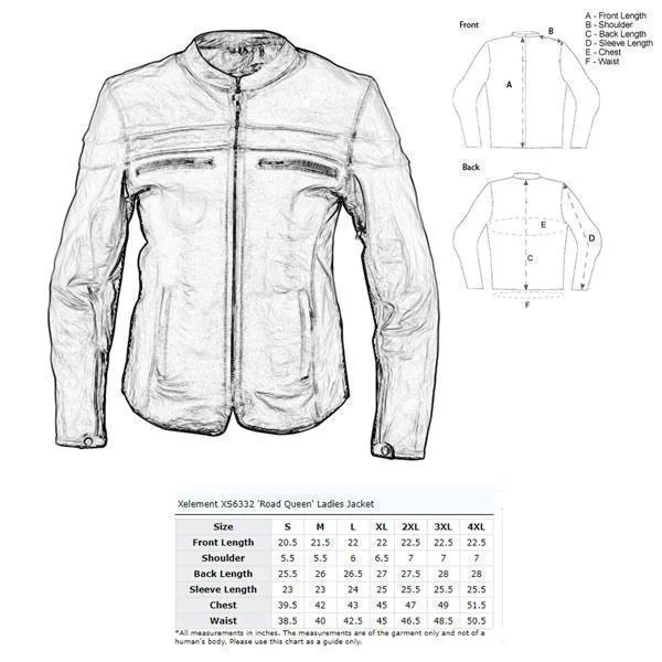 Xelement XS6332 Women's 'Road Queen' Black Premium Leather Motorcycle Rider Jacket with X-Armor Protection